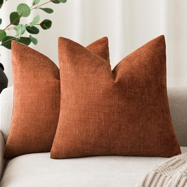 Pack of 2 Soft Textured Throw Decorative Pillow Covers for Couch Sofa, 18x18 inch, Orange