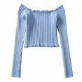 thumbnail image 5 of JDQJBZ Summer Womens Tops,Tops For Women Trendy Ruffle Slim Off Shoulder Crop Knit Long Sleeve Top For Spring Summer, 5 of 5