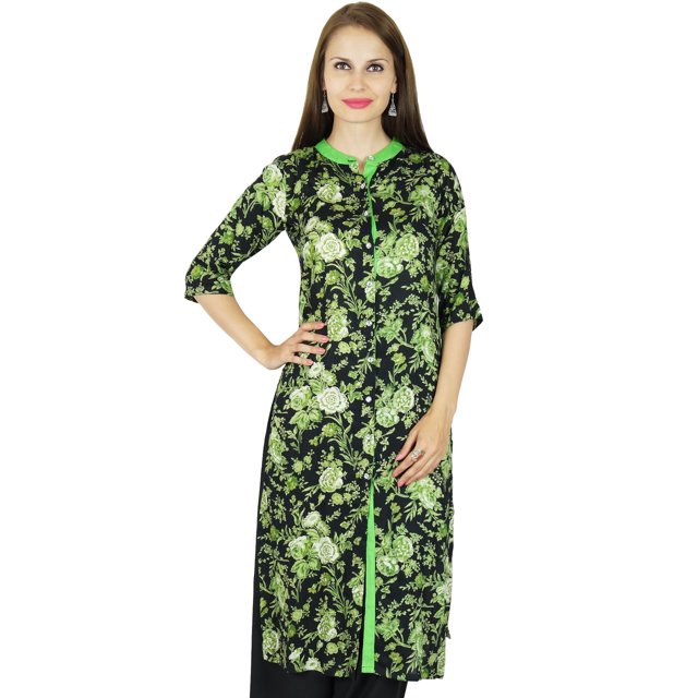 Bimba Femme Kurta Kurti en Rayonne à Fleurs Manches 3/4 Tunique Indienne Formelle Décontractée