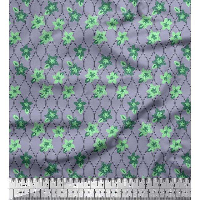 Soimoi Poly Georgette Fabric Floral & Ogee Damask Printed Fabric 1 Yard 42 Inch Wide