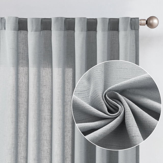 Curtainking Rideaux en Lin Style Ferme à Pattes Arrière Rideaux et Draperies pour Salon Chambre 96 Pouces Poche pour Tringle Gris Rideaux Filtrant la Lumière Lot de 2