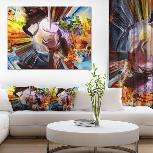 Tiger Couches d'Art au Design, Impression sur Toile de Peinture Intérieure Montrant un Motif Mosaïque Circulaire Abstrait en Couleurs Vibrantes Chaudes et Fraîches, Galerie Enveloppée sur un sous-Cadre en Bois de 1 Po, Prête à Accrocher au-Dessus d'Un sofa Sectionnel Blanc avec Coussins et Rideau Assortis au Même Design, dans un Salon Contemporain avec une table Basse Ronde Blanche et un vase en Verre avec des Tiges de Bambou Vertes, Convient pour Rehausser la Déco Maison Moderne.