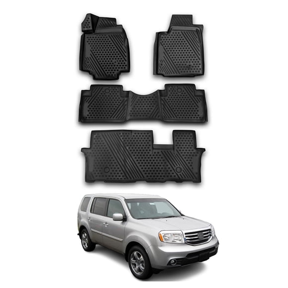 Floor Mats Liner For Honda Pilot 2009-2015 All Weather Molded 3D Black 4 Pcs.