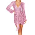 thumbnail image 4 of Pisexur Robes pour Femmes à Manches Longues à Col en V Profond Robe de Cocktail Mode à Paillettes Robes de Retour à la Maison Tunique Formelle Robe de Bal de Fin d'Année Robe de Soirée Robe de Fête Fluide Plissée Robe Midi, 4 of 6