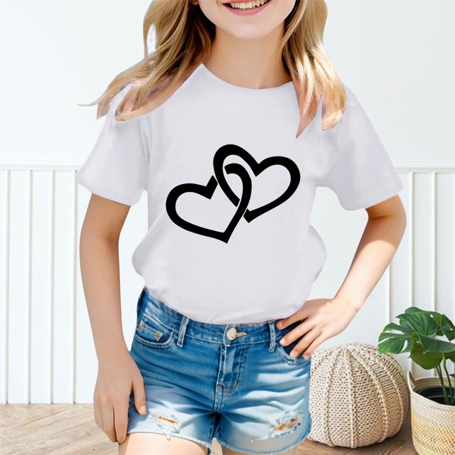 WEAIXIMIUNG T-Shirt Blanc Filles pour Teinture sur Nœuds Enfant Filles Mignon Graphique Col Rond Manches Courtes Tee Été Décontracté T-Shirt 110