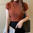 thumbnail image 2 of Basic Knit turtleneck Women T Shirt Ribbed Cotton Pullover Tops Soft Female Short Sleeves Tshirt, 2 of 6