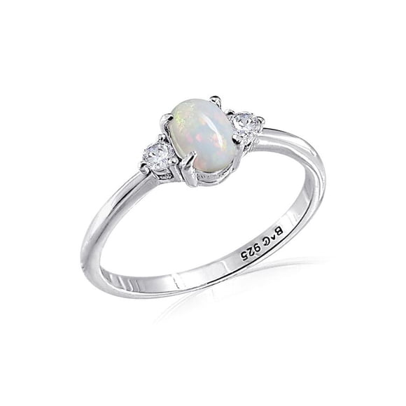 Luxury Designs Sterling Silver Oval Opal and Cubic Zirconia Ring, 8