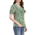 thumbnail image 4 of INSPIRE CHIC Women's Floral Print Rufle Button Up Puff Short Sleeves Blouse Top S Green-White, 4 of 7