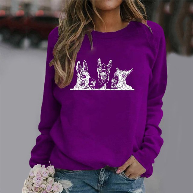 Hauts pour Femmes Décontractés Été Mode pour Femmes Hauts Décontractés Mignons Imprimés Peluche Col Rond Chandails Sans Capuche pour Femmes Chandails à Capuchon en Liquidation