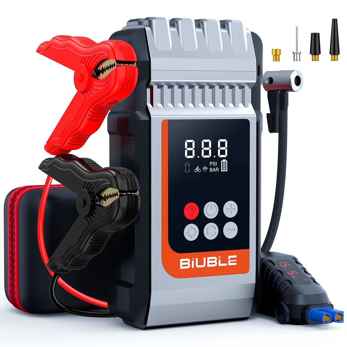 BIUBLE Portable Car Jump Starter with Air Compressor, 8000A Peak 12V Jump Box Car Battery Jumper Starter(All Gas/10.0L Diesel), 150PSI Digital Tire Inflator, LED Emergency, USB Cable, Emergency