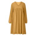 thumbnail image 5 of Robes d'Automne pour Femmes, Col en V Doux, Pois Suisses, Manches Longues, Robe Babydoll, Unie, Décontractée, Coupe Ample, Mini-Robe Évasée, 5 of 5