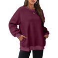 thumbnail image 2 of Timegard Chandail en Molleton Surdimensionné pour Femmes Col Rond Manches Longues Hauts Mode Automne Chandail avec Poches, 2 of 8