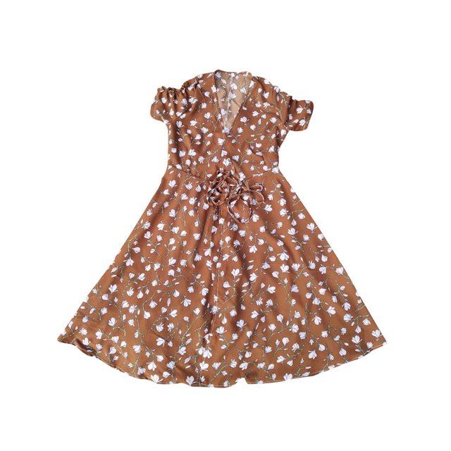 UKAP Robe Longue pour Femmes à Imprimé Floral, Robes Midi à Manches Courtes, Robe d'Été de Plage, Caftan de Fête, Café, TTG