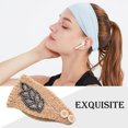 thumbnail image 4 of fastboy Crochet Headbands Winter Leaves Pattern with Rhinestones Elastic Head Protector Wide Warm Chunky Hair Accessories for Girls Light Tan, 4 of 5