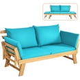 thumbnail image 2 of Costway Causeuse Convertible de Patio Lit de Jour Bois Massif Coussin Épais Réglable Turquoise, 2 of 10