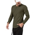 thumbnail image 3 of UKAP T-Shirts pour Hommes Col Rond Henley Chandail Manches Longues Hauts Blouse Décontractée Vert Armée m, 3 of 5