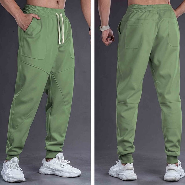 Ceisia Men Solid Color Loose Casual Pants Elastic Waist Drawstring Sports Gift Work Trousers