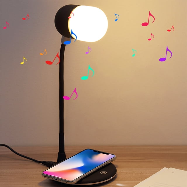 SuoKom Wireless Charging Bluetooth Speaker Three-In- Led Dimmable Touching Desk Lamp Audio Bedside Lamp Subwoofer Speaker