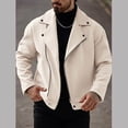 thumbnail image 2 of Dagegui Short Coats for Men Stylish Notch Lapel Zip Up Peacoat Solid Color Business Work Outwear Fall Clothes Beige M, 2 of 4