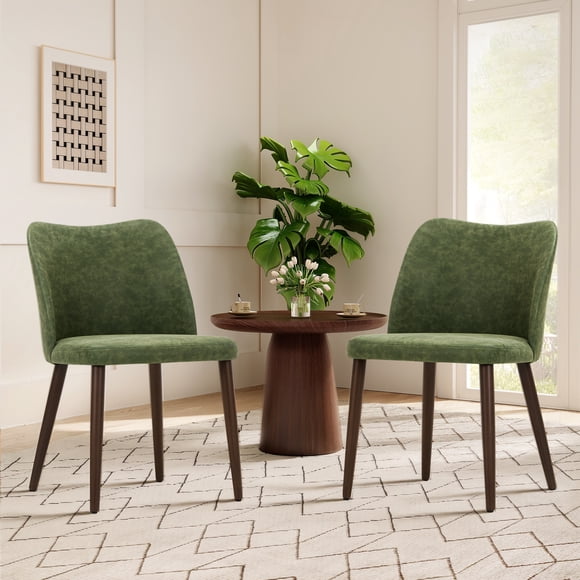 MALOL Upholstered Dining Room Chairs Set of 2, Modern PU Leather Side Chairs with Cushioned Seat and Wooden Legs, Green