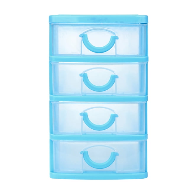 Drawer Organizer 4 Drawer Desk Organizer, Plastic Home Office Storage Organizer, Makeup Organizer Storage Station Cube, Cosmetics Jewelry Storage Box, 4 Drawer for Bathroom, Desk, Office