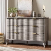 Fluted Dresser for Bedroom with 6 Deep Drawers, 47.2 in Wide Modern Chest of Drawers, Wooden Dresser TV Stand, Curved Profile Design, for Living Room, Kids Room, Hallway, Grey