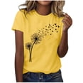 thumbnail image 3 of Babysbule Liquidation de Hauts pour Femmes T-shirt à Col Rond de Mode pour Femmes à Manches Courtes Imprimé Pissenlit T-shirt Décontracté Ample Hauts, 3 of 4
