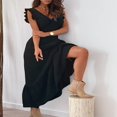 thumbnail image 3 of Seaside Summer Dress  Women‘s Long Beach Dress with Deep V Neck and Ruffle Sleeves, 3 of 5