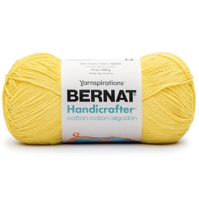 Bernat Fil de Coton pour Artisanat, Poids Moyen worsted, Écheveau de 14 oz (400 g) Jaune avec texture de Coton Lisse et Douce, Convient aux Projets de Tricot et de crochet Incluant des Lavettes, des Maniques et des Articles de Déco pour la Maison.