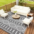 thumbnail image 4 of Outdoor Rug, Reversible Waterproof Patio Carpet – Durable Plastic Straw, Easy Care & Collapsible – Modern Geometric, 8x10ft Grey White – for Garden Camping Balcony Picnic Deck, USA Spec, 4 of 7