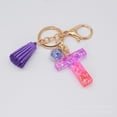 thumbnail image 2 of Hangs Pendant 2 Resin Glittering Letter Keychain with Color Stitching Flowing Design Purple Drop Glue English Character Key Chain, 2 of 5