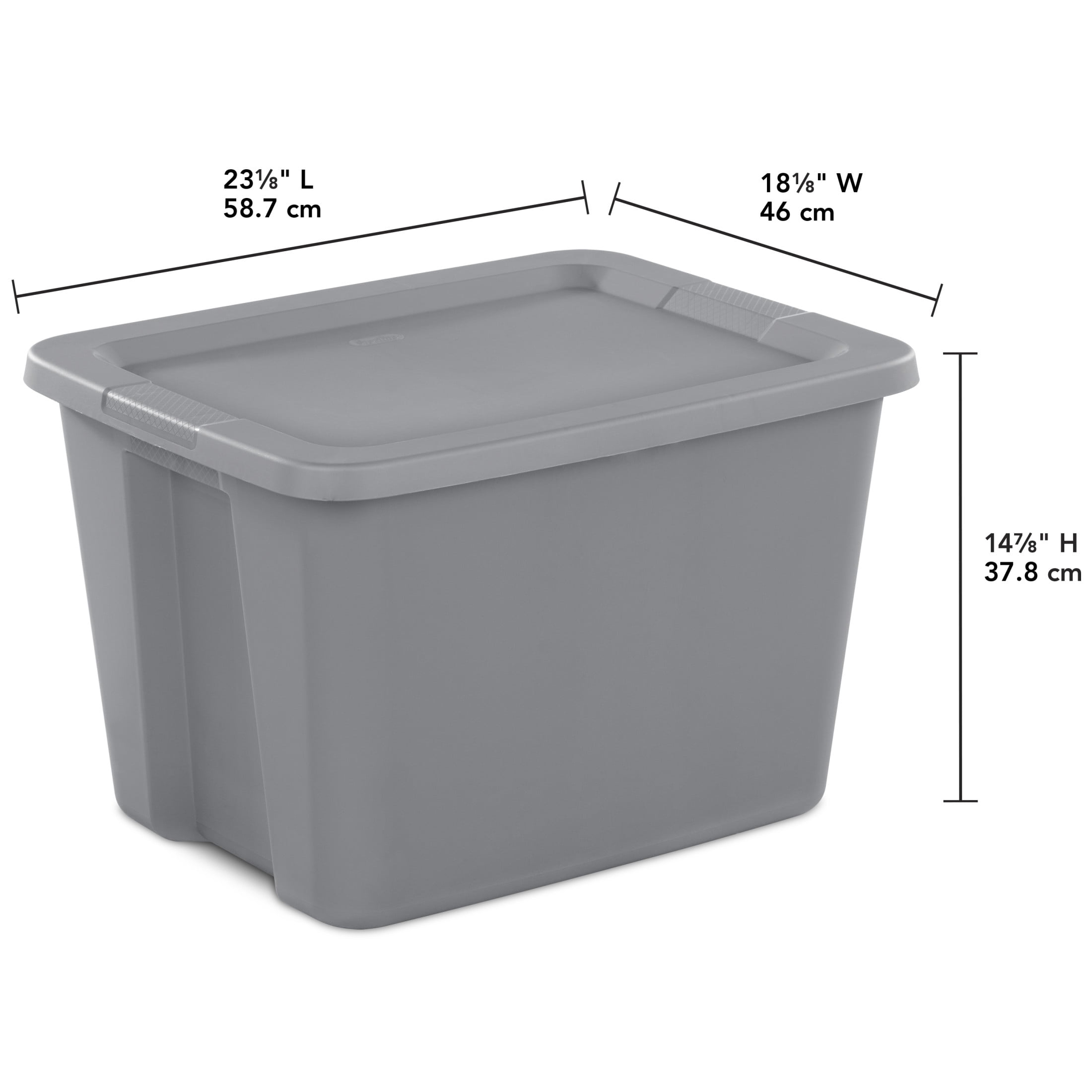 Sterilite 68 Liter, Tote  Plastic Storage Bin, Snap-on Lid with Sure-Grip Handles, Stackable, Gray - 8PK