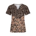 thumbnail image 4 of Penkiiy Blouse Décontractée à Manches Courtes et Col en V pour Femmes, Imprimé, Été, Marron, 4 of 5