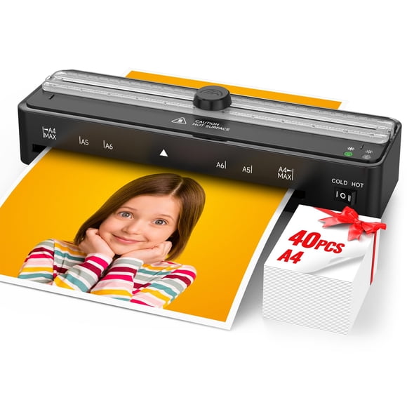 Laminator Machine with 40 A4 Laminating Pouches, Thermal and Cold Lamination Built in Cutter Quick Warm Up,9 Inch Portable Laminating Machine for Home Office School Use