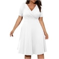 thumbnail image 1 of Robe Bohème Décontractée pour Femmes, Grande Taille, Col en V, Unie, Manches Courtes, Robe Évasée avec Poches, 1 of 1