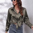 thumbnail image 2 of IROINID Économies Chemises à Manches Longues pour Femmes à Col en V Col Rabattu Chemise de Détente Unie T-Shirt Hauts, Gris Foncé, 2 of 7