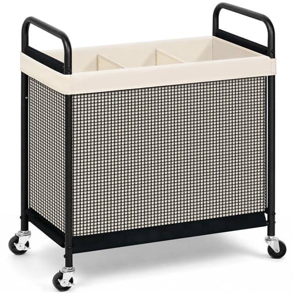 STORAGE MANIAC Rolling Laundry Hamper with Wheels 3-Section Laundry Sorter Rolling Laundrys Basket on Wheels with Removable Bag Clothes Hamper Laundrys Organizer Cart Bathroom B