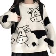 thumbnail image 2 of Chandails en Tricot à Manches Longues pour Femmes, Col Ras du Cou, Imprimé Vache de Dessin Animé, Coupe Ample, 2 of 6