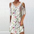 thumbnail image 3 of Cameland Robe Femme Mode Aguichant à Col en V à Manches Courtes Ajourée Imprimée à Épaules Dénudées, 3 of 6