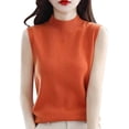 thumbnail image 3 of Sentmoon Sweatshirts Women High Neck Knitted Sleeveless Sweater Tops for Women Oversized Solid Color Slim Breathable Lightweight Tops & Blouses Fall and Winter for Weekend Outings Orange S, 3 of 5