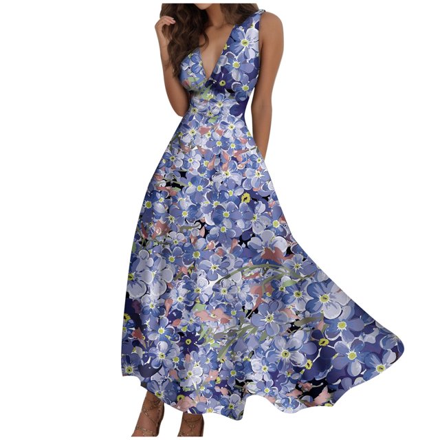 TJAZFJPA Robes en Maille pour Femmes Mode pour Femmes Printemps et Été Imprimée Sans Manches Col en V Fermeture Éclair Latérale Style Robe (5) Robe Maxi Grande Taille Robe de Cocktail pour Femmes Cache le Ventre
