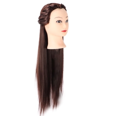 Khall Hair Mannequin Head Dark Brown Hair Braiding Practice Hairdressing Mannequin Head (with Makeup),Hairdressing Mannequin Head,Hair Practice Head