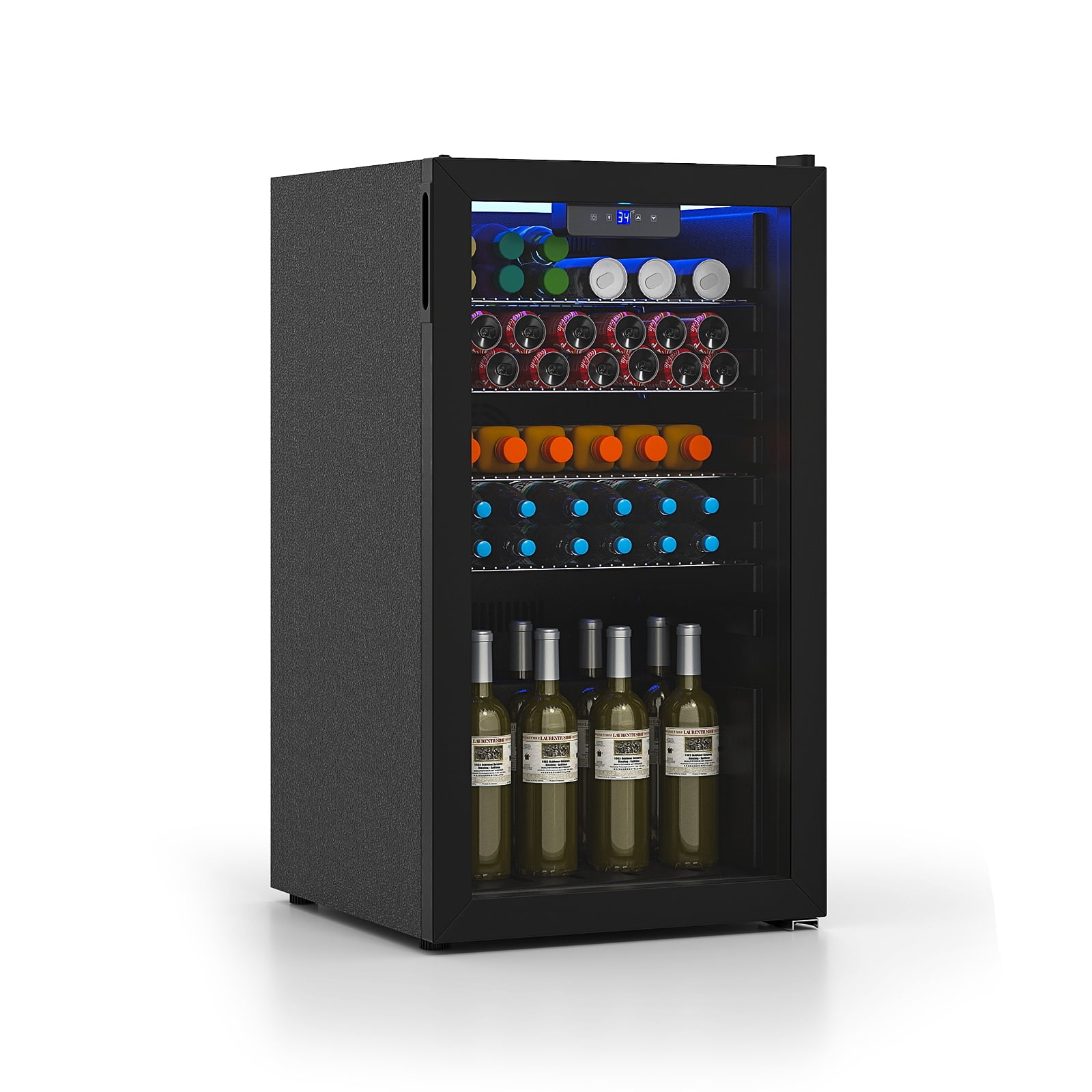 Costway Réfrigérateur à Boissons, 116 Canettes 3,0 pi³ Mini Réfrigérateur avec Porte en Verre & Étagères Amovibles Ajustables pour Boissons, Bière, Soda, Vin