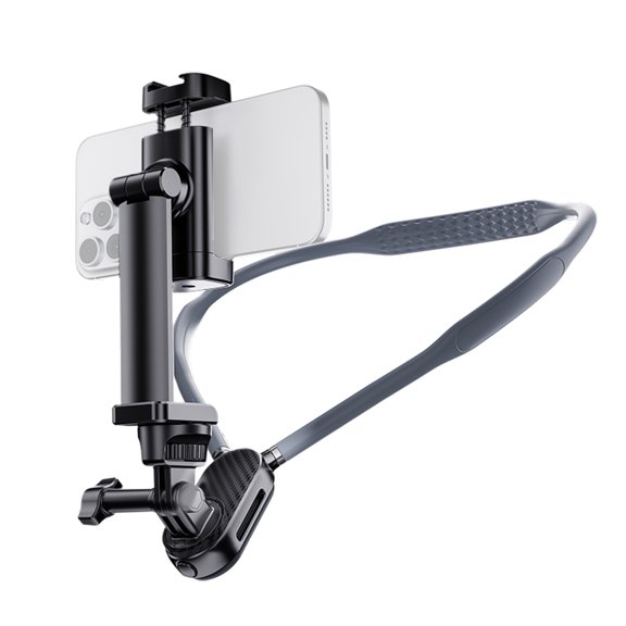 Graflsoa YD-NH004 Hands-Free Neck Mount for POV Video Recording, 1/4" Screw & Phone Clip, Compatible with Sports Cameras & Smartphones, Adjustable & Comfortable Design