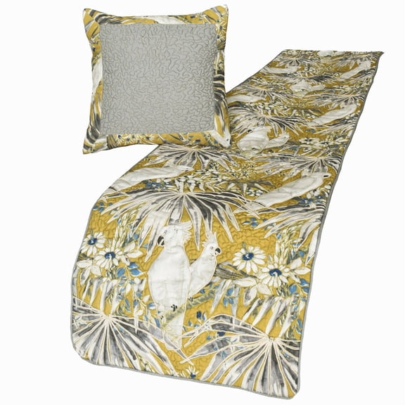 The HomeCentric Jeté de Lit Décoratif Très Grand / Grand / Simple Gris et Jaune CA Très Grand 86"x18 Pouces avec Housse de Coussin, Cockatoo Bird et Foulard de Lit Matelassée en Tissu de Coton - Cockatoo Love