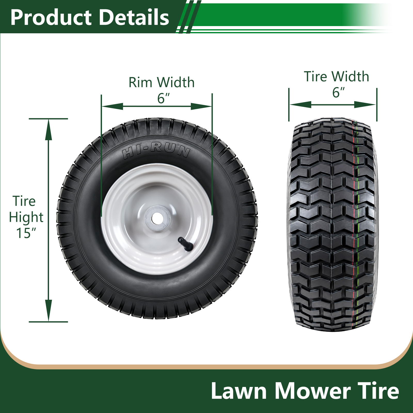 Hi-Run SU12 15X6.00-6 2PR Light Duty Lawn and Garden Tire & Wheel Assembly 3/4" Bushing