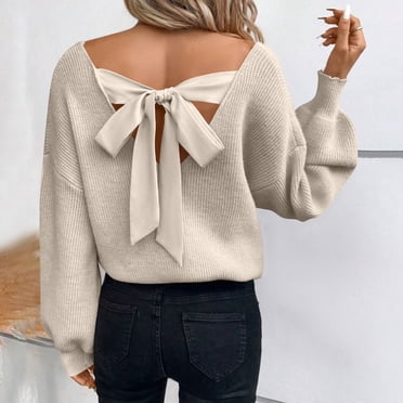 Fankiway Women's Long Sleeve Shirts Ladies' Fashionable Long-sleeved Casual Loose Bow Tie Top Khaki S