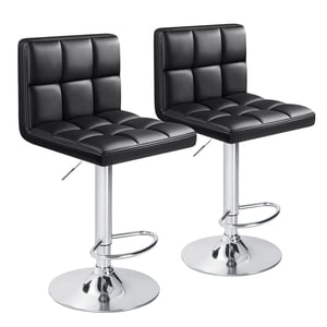 Furniwell Bar Stools Modern Pu Leather Swivel Adjustable Barstools Armless Counter Height Swivel Bar Stool Synthetic Leather Height Square Barstool with Set of 2(Black