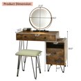 thumbnail image 4 of Giantex Makeup Vanity Set w/Lighted Mirror, Modern Dressing Table w/Storage Cabinet, Adjustable Brightness & Touch Screen for Bedroom, Brown, 4 of 10