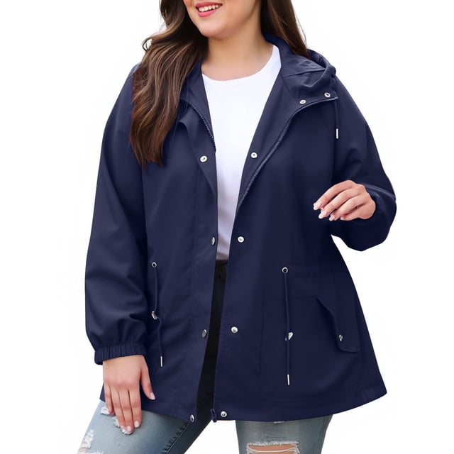 fheaev Manteaux de Pluie pour Femmes Imperméables Imperméables avec Capuchon Manteau Interchangeable Doux Coupe-Vent Manteau de Pluie Coupe-Vent avec Poche pour la Randonnée en Plein Air